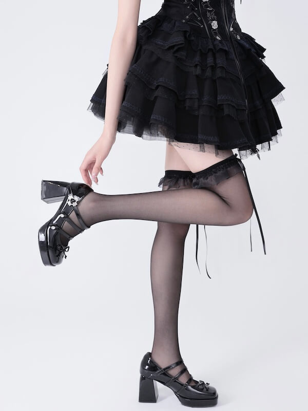 Thin ribbon lolita stockings