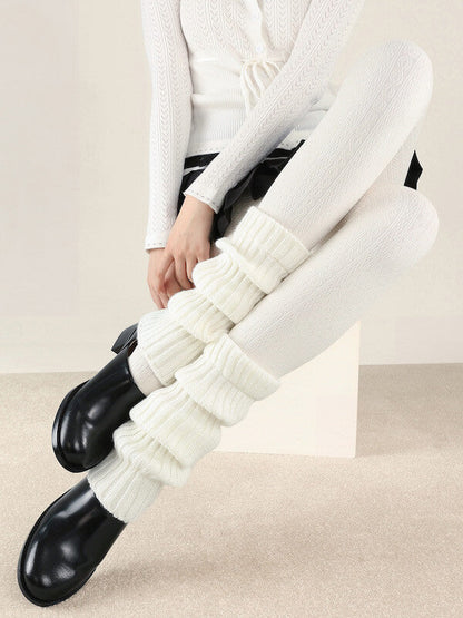 Twist knit ribbed warm tights