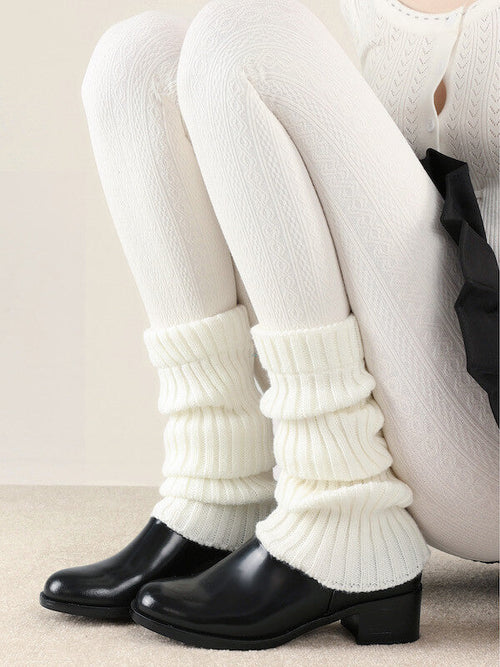 Twist knit ribbed warm tights