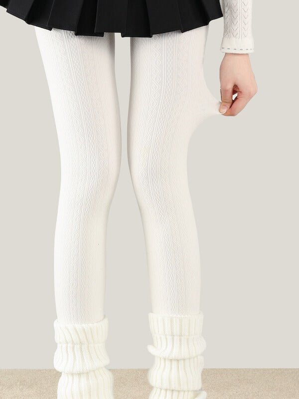 Twist knit ribbed warm tights