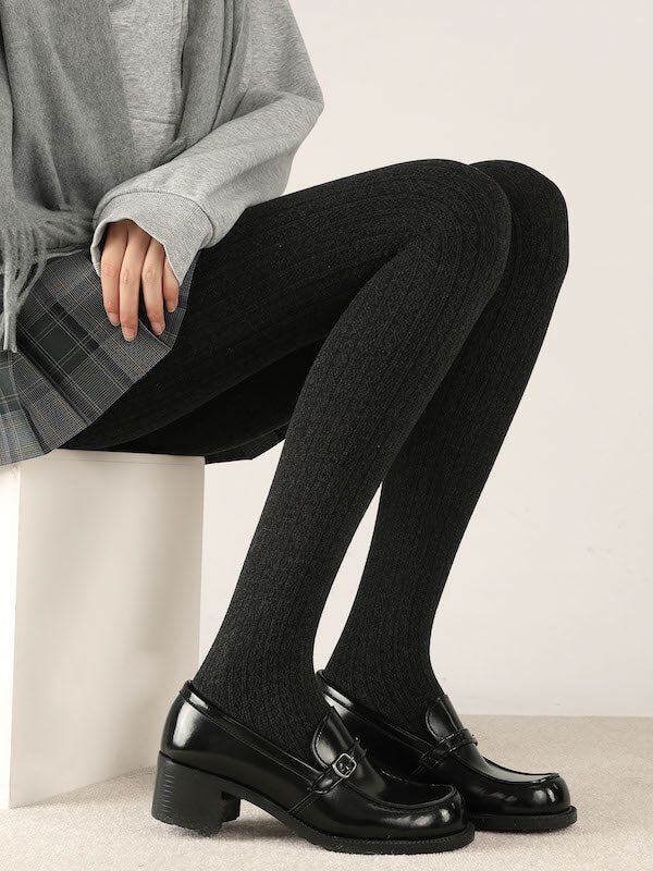 Twist knit ribbed warm tights