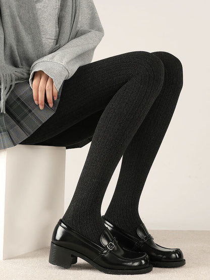 Twist knit ribbed warm tights