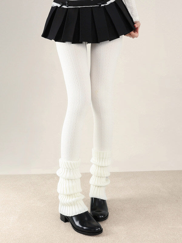 Twist knit ribbed warm tights