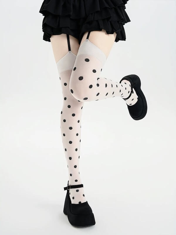 Vintage dots garter tights