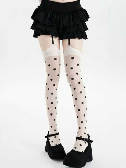 Vintage dots garter tights