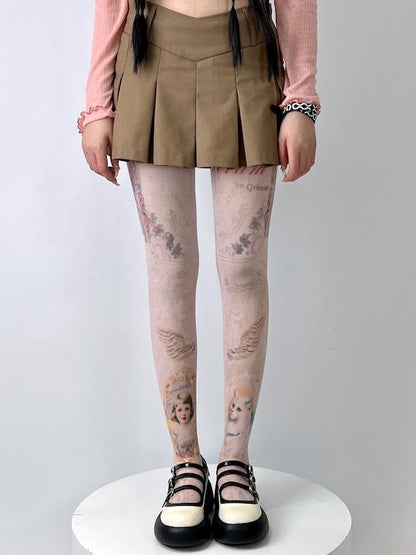 Vintage girl and cat tights