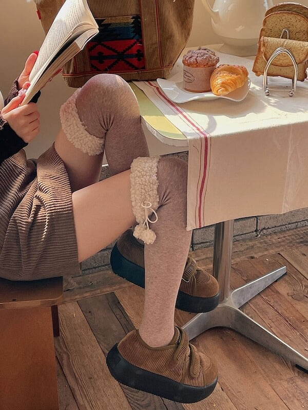 Pompon thigh high warm stockings