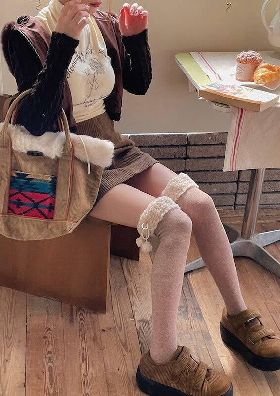 Pompon thigh high warm stockings