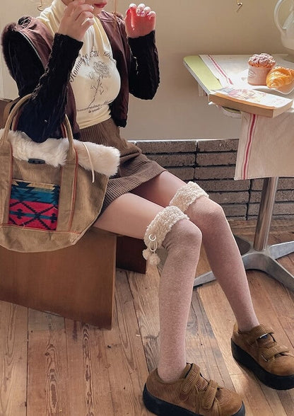Pompon thigh high warm stockings