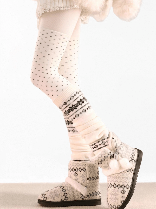 White Snowflake Polka-Dot Thigh High Socks
