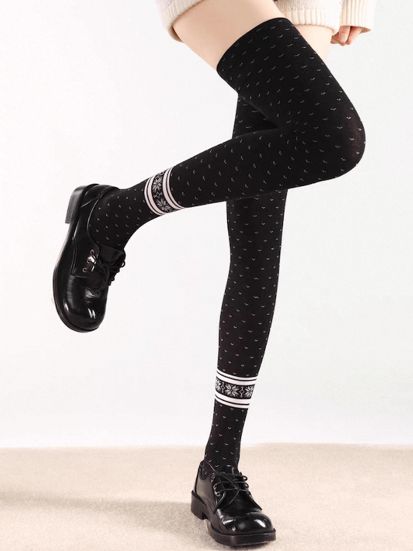 White Snowflake Polka-Dot Thigh High Socks