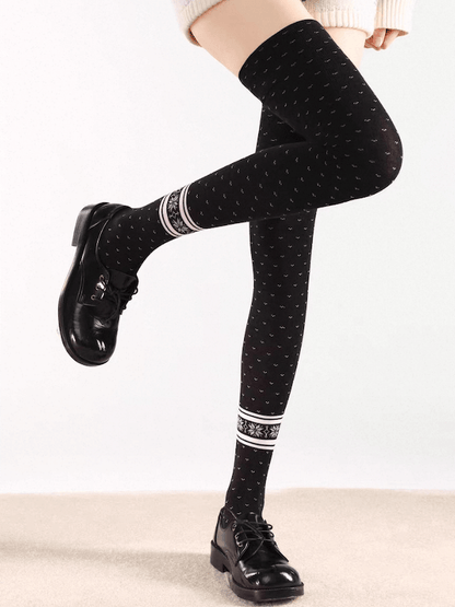 White Snowflake Polka-Dot Thigh High Socks