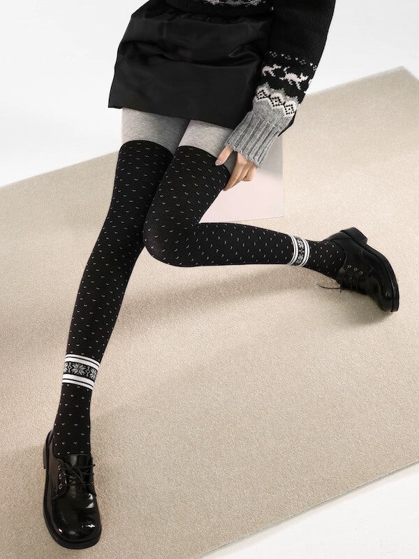 White Snowflake Polka-Dot Thigh High Socks