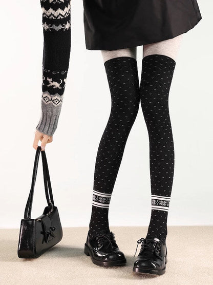 White Snowflake Polka-Dot Thigh High Socks