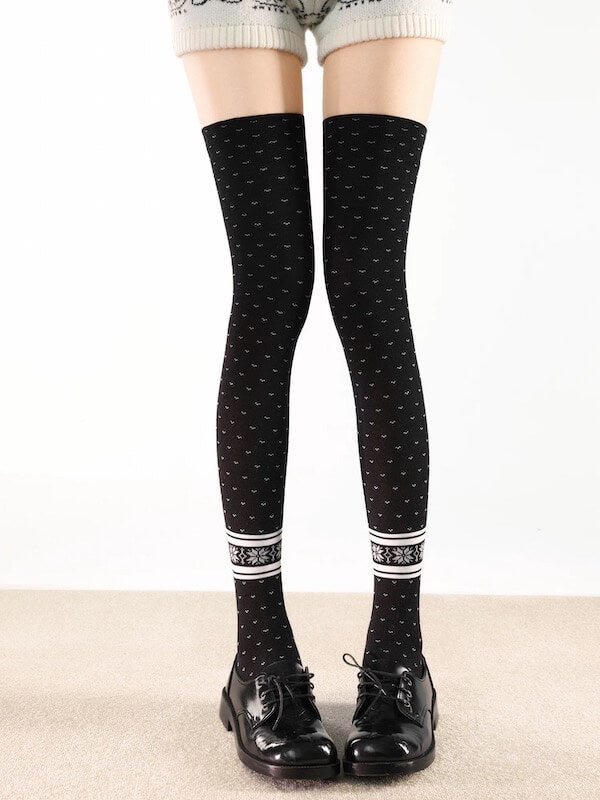 White Snowflake Polka-Dot Thigh High Socks