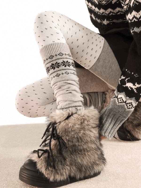 White Snowflake Polka-Dot Thigh High Socks