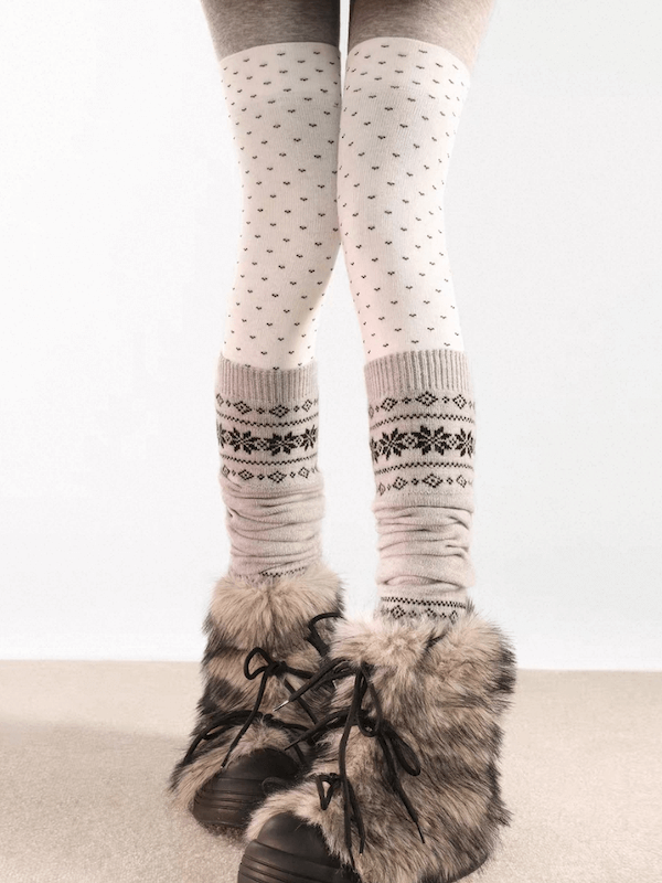 White Snowflake Polka-Dot Thigh High Socks