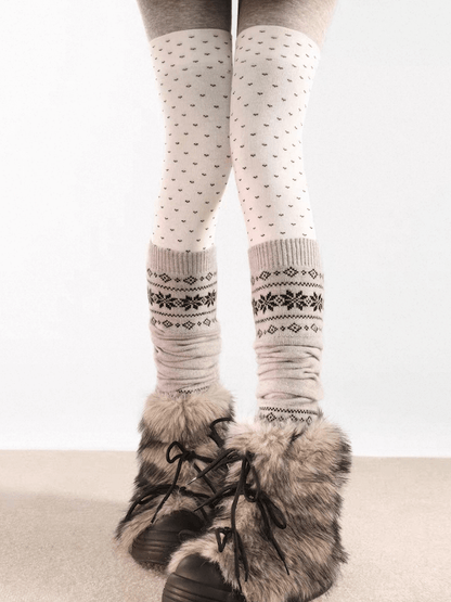 White Snowflake Polka-Dot Thigh High Socks