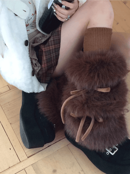 Winter lace-up faux fur leg warmers