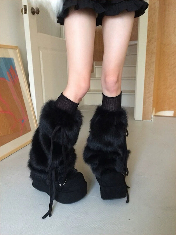 Winter lace-up faux fur leg warmers