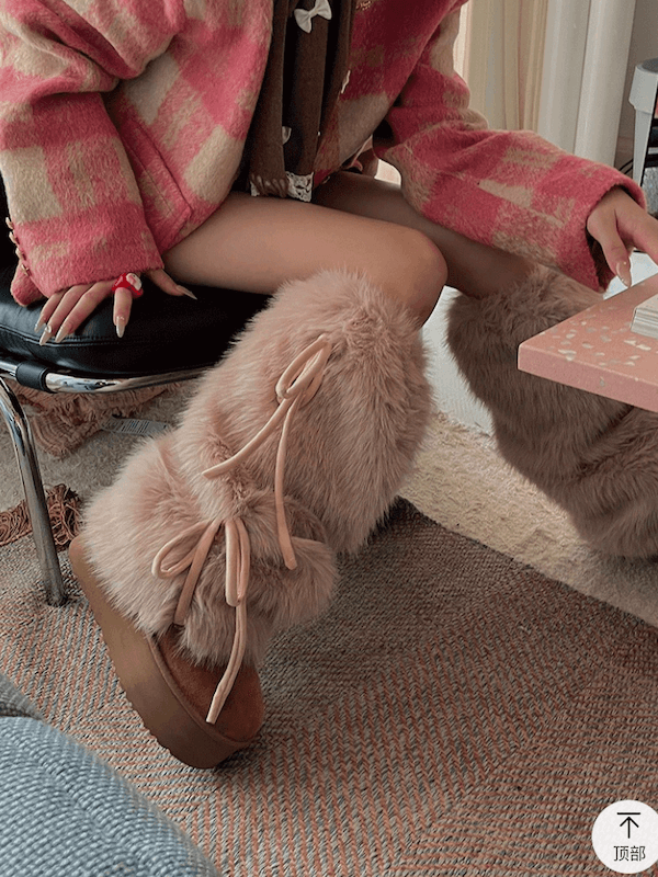 Winter lace-up faux fur leg warmers