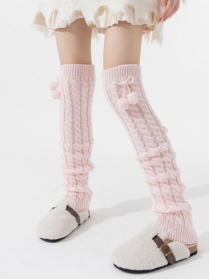 Pompon twisted over knee leg warmers