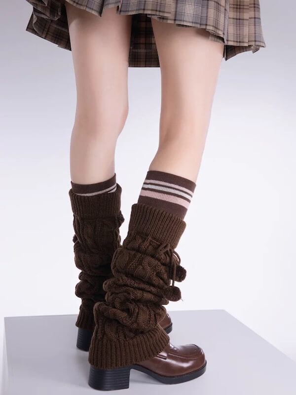 Pompon twisted over knee leg warmers