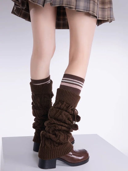 Pompon twisted over knee leg warmers