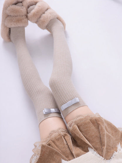 Winter woolen knot bow stockings
