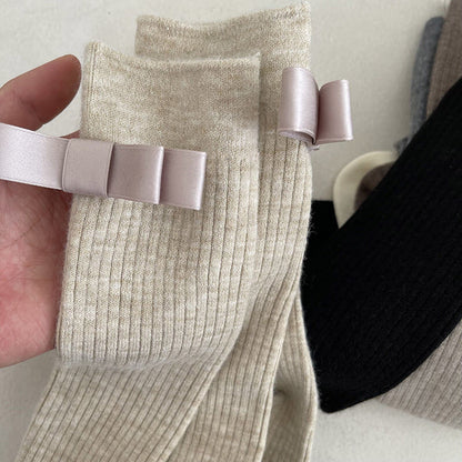 Winter woolen knot bow stockings