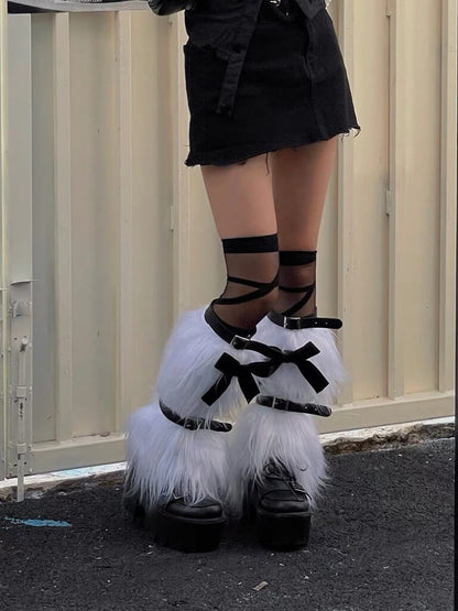 Y2k angel furry leg warmers