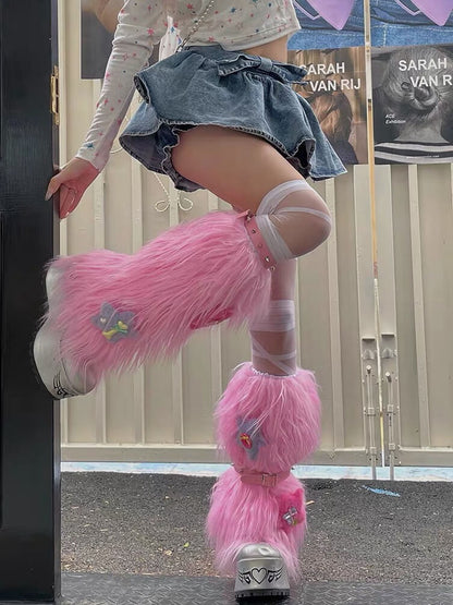 Y2k angel furry leg warmers