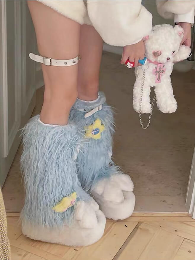 Y2k angel furry leg warmers