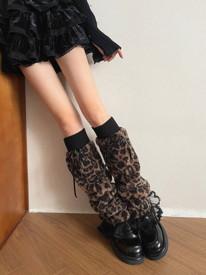 Y2K Baddie Leopard Fuzzy Leg Warmers