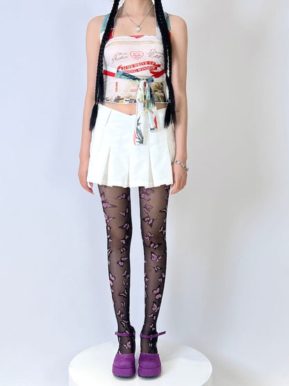 Y2k butterfly embroidery tights