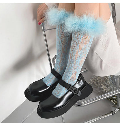 Y2k color furry lace stockings
