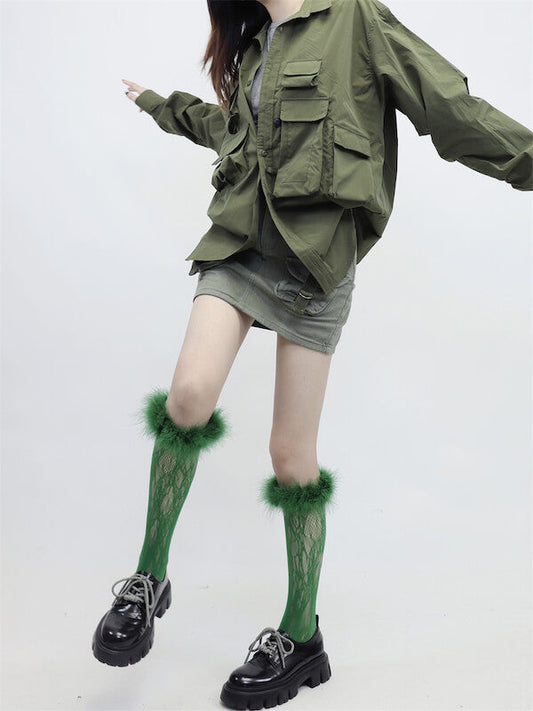 Y2k color furry lace stockings