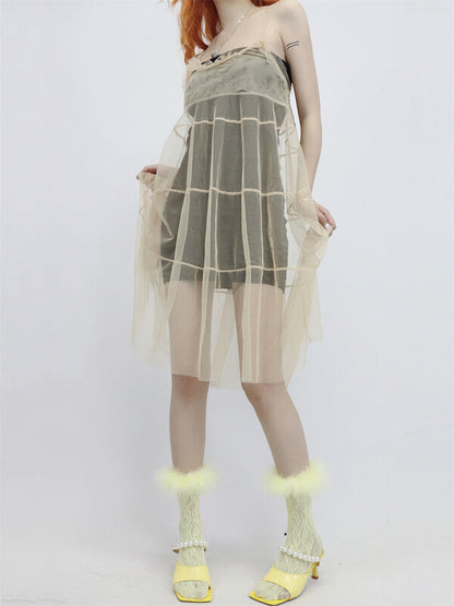 Y2k color furry lace stockings
