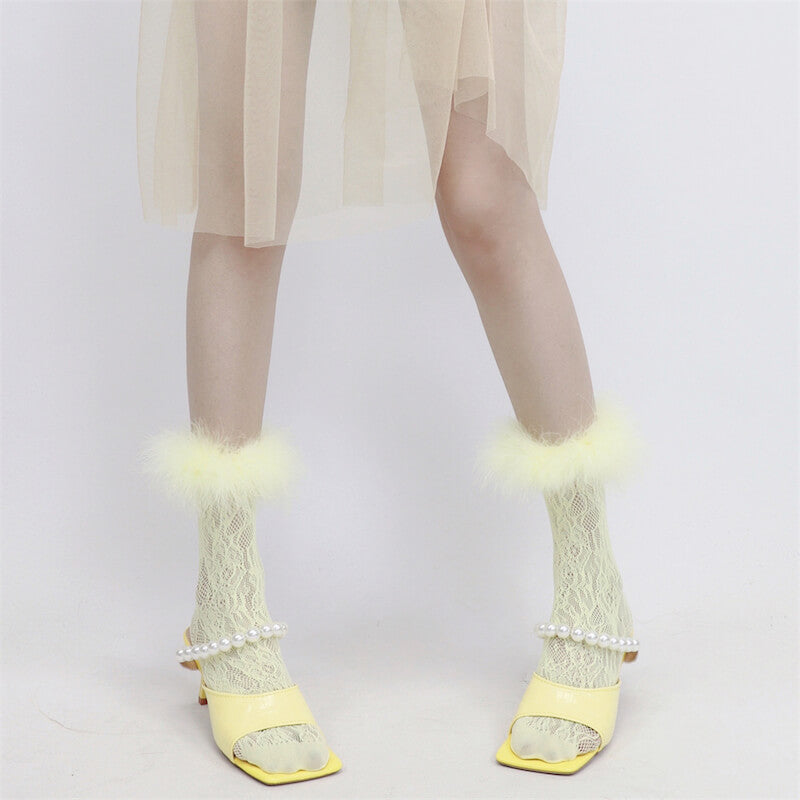 Y2k color furry lace stockings