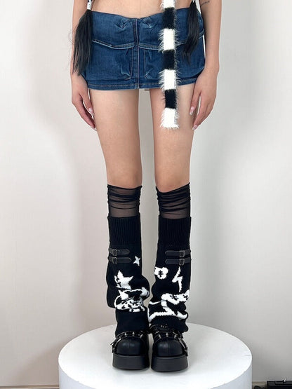 Y2k devil star mesh patchwork leg warmers