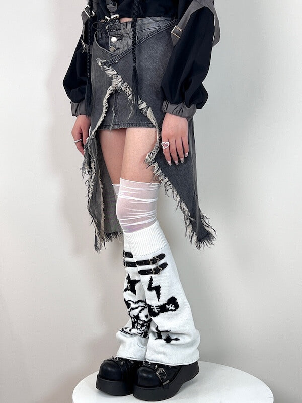 Y2k devil star mesh patchwork leg warmers