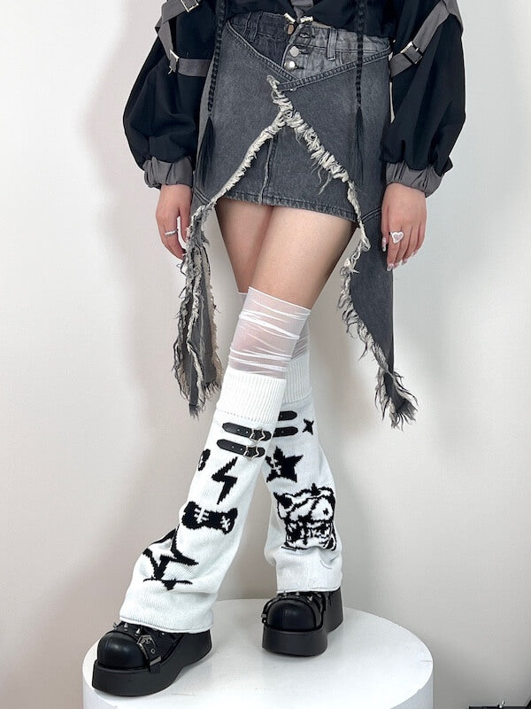 Y2k devil star mesh patchwork leg warmers
