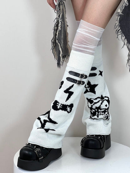 Y2k devil star mesh patchwork leg warmers
