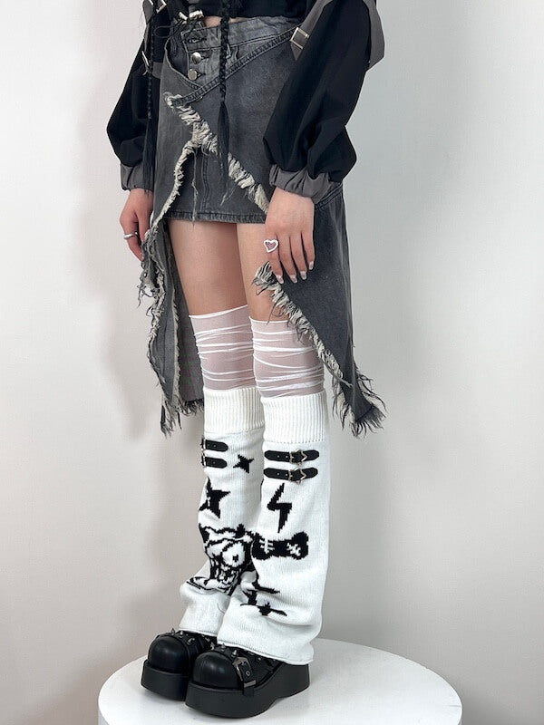 Y2k devil star mesh patchwork leg warmers