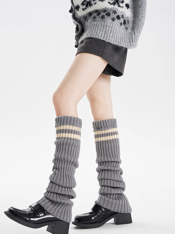 Y2k double stripe over knee knit leg warmers