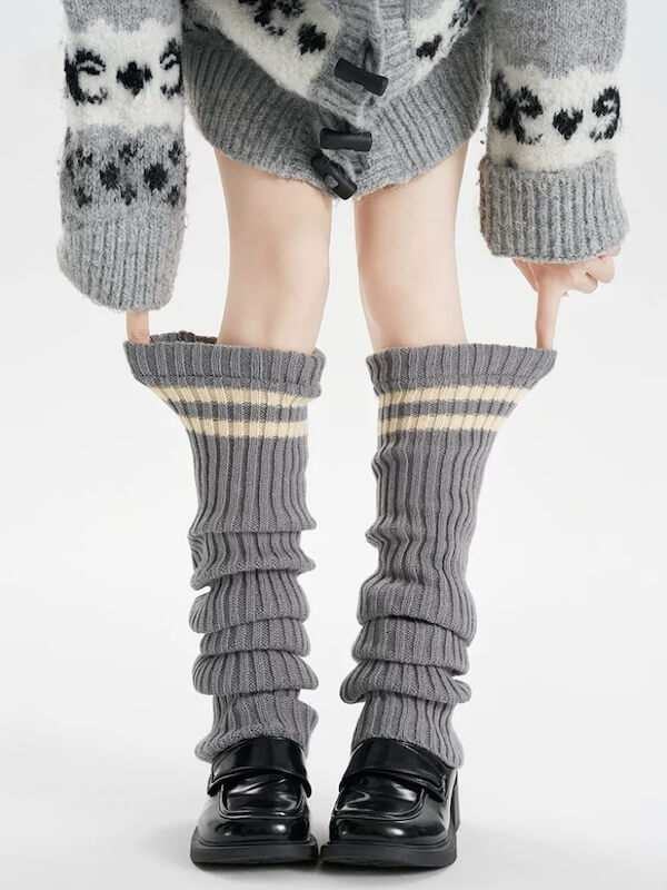 Y2k double stripe over knee knit leg warmers