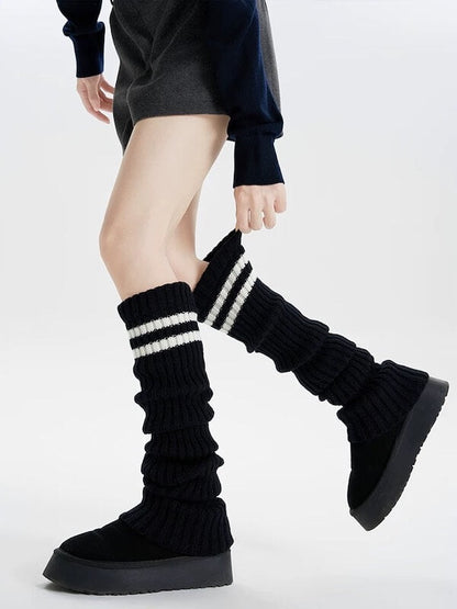 Y2k double stripe over knee knit leg warmers
