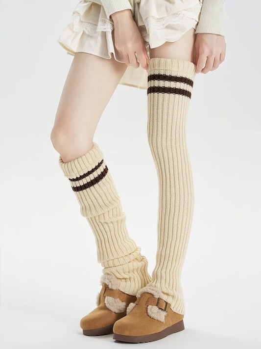 Y2k double stripe over knee knit leg warmers