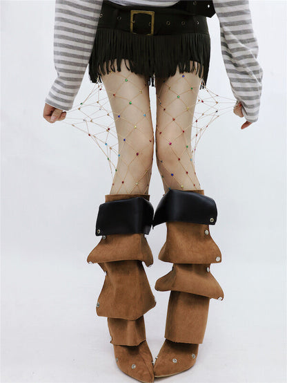 Y2K Hot Girl Rhinestone Star Fishnet Tights