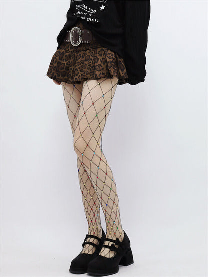 Y2K Hot Girl Rhinestone Star Fishnet Tights